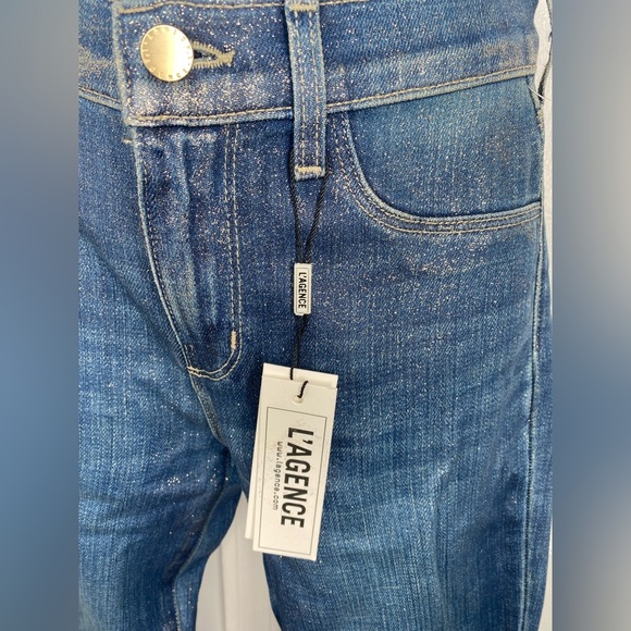 L'AGENCE El Matador french slim metallic crop skinny jeans Fremont gold size 23 - Picture 5 of 16